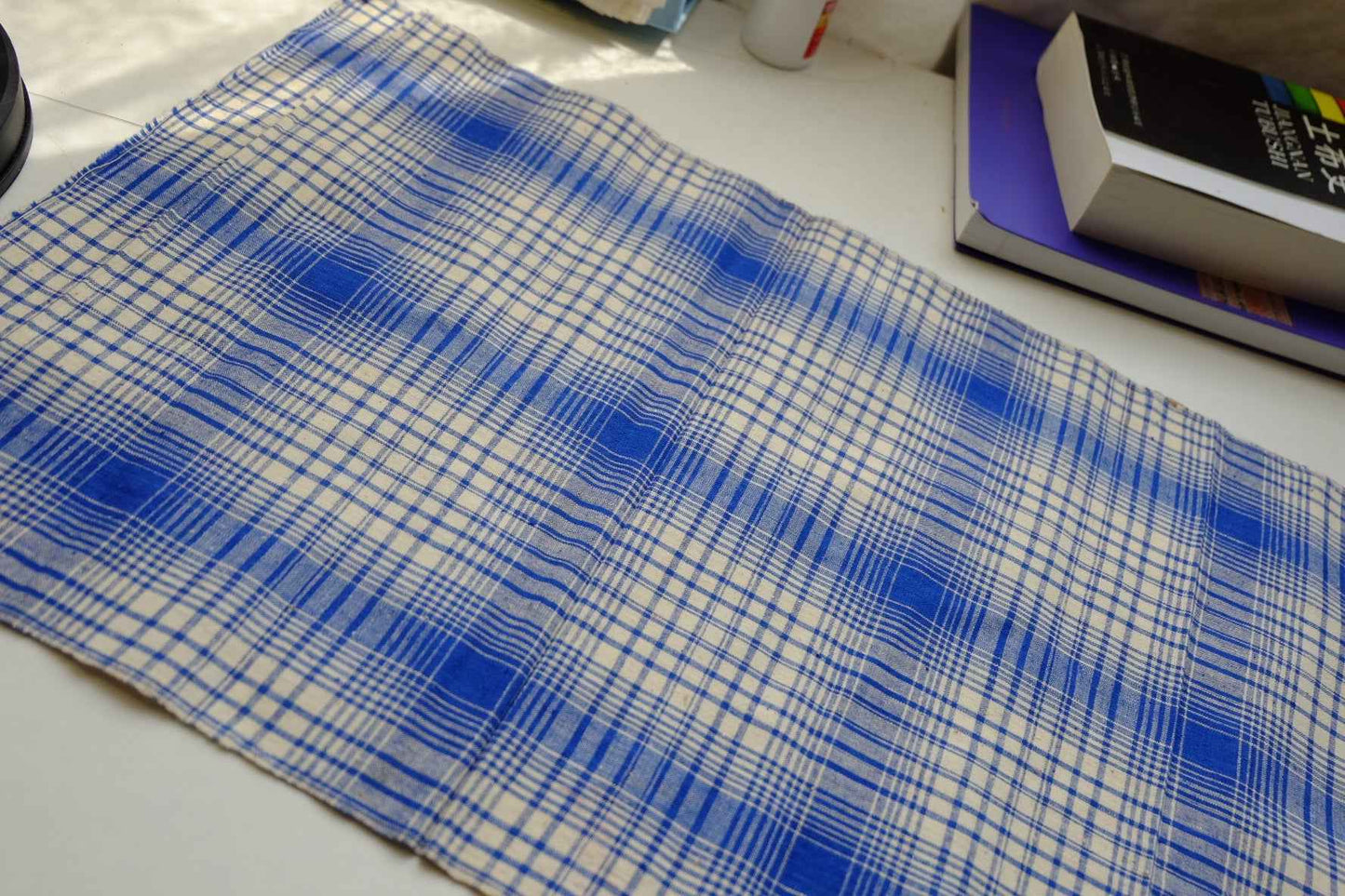 Classic Blue Check Tǔbù - White Ground | 35cm Width - BUBBO