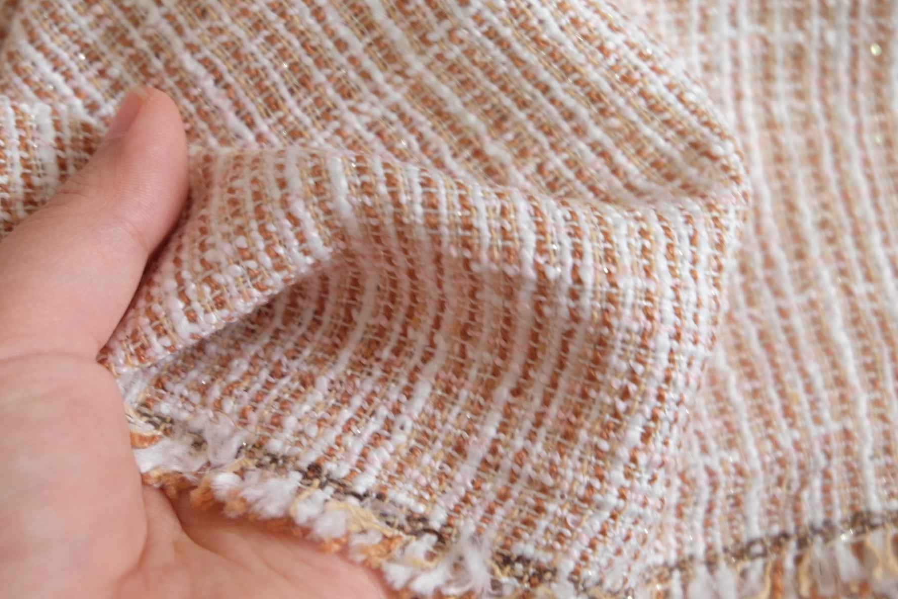 Classic Bouclé Tweed Fabric – Peach Beige | Factory Deadstock | 2.2 Yards - BUBBO