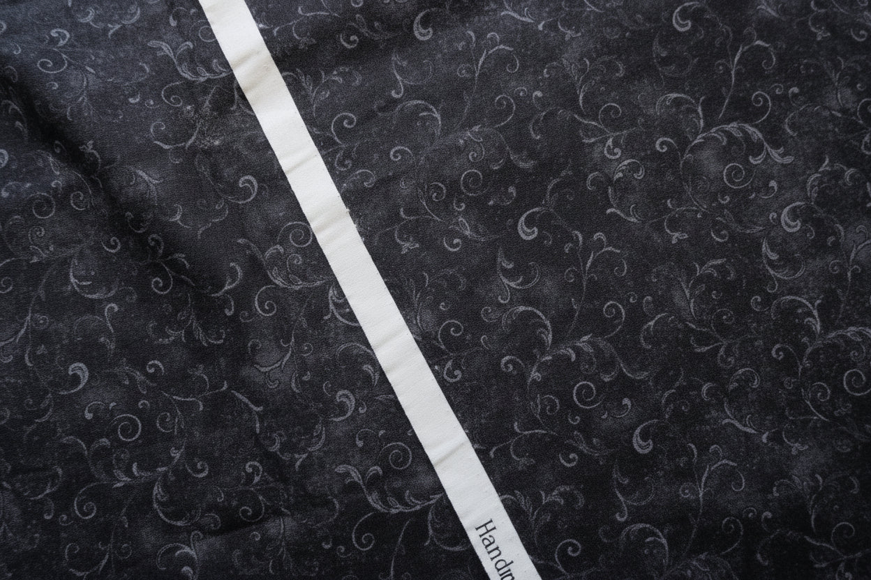 Dark Scroll Texture Cotton Fabric – Charcoal Black with Subtle Silver Motif – 43” Wide – One Piece (Approx. 1.75 Yards) - BUBBO