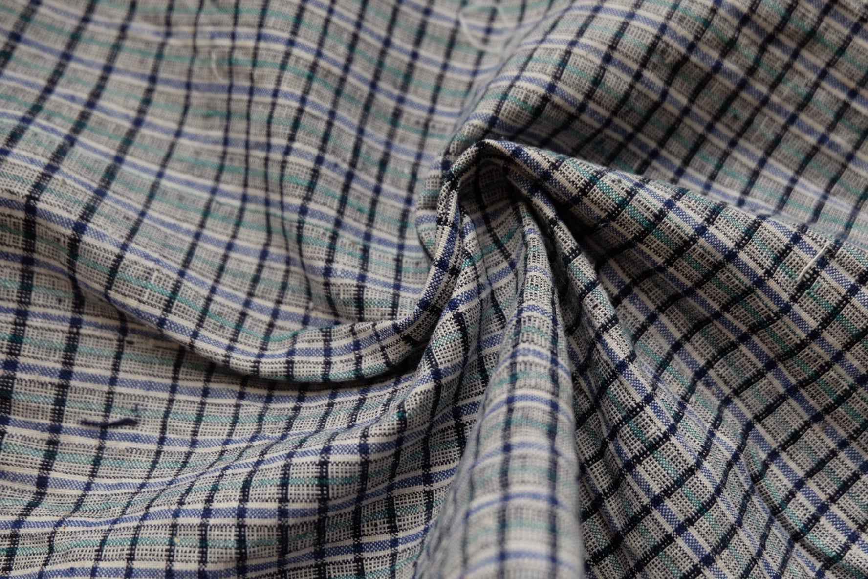 Denim Ink & Moss: Unique Check - Stripe Tǔbù - 37cm Width (pre - cleaned) - BUBBO