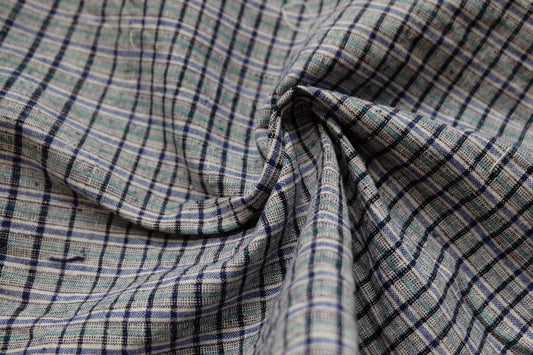 Denim Ink & Moss: Unique Check - Stripe Tǔbù - 37cm Width (pre - cleaned) - BUBBO
