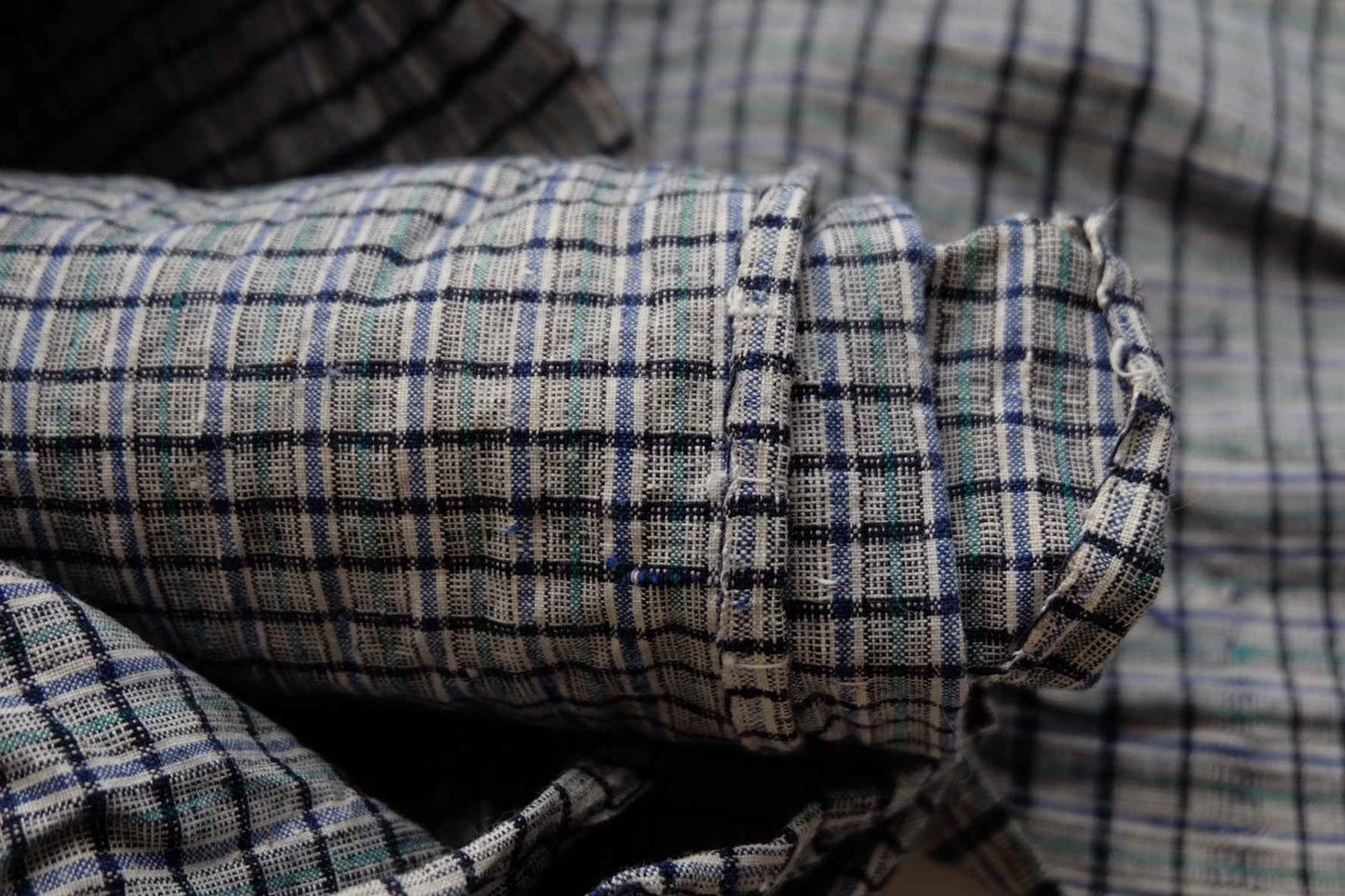 Denim Ink & Moss: Unique Check - Stripe Tǔbù - 37cm Width (pre - cleaned) - BUBBO