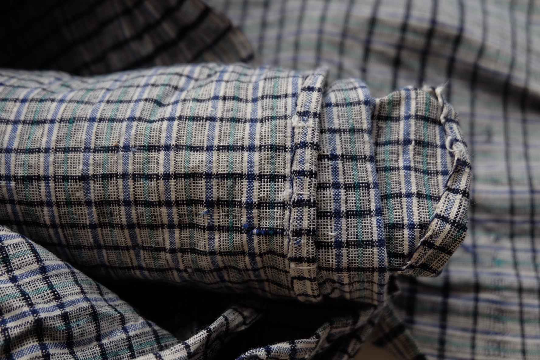 Denim Ink & Moss: Unique Check - Stripe Tǔbù - 37cm Width (pre - cleaned) - BUBBO