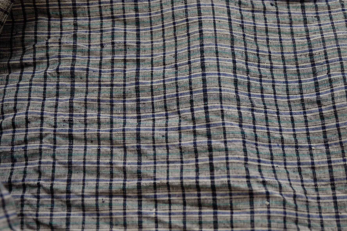 Denim Ink & Moss: Unique Check - Stripe Tǔbù - 37cm Width (pre - cleaned) - BUBBO
