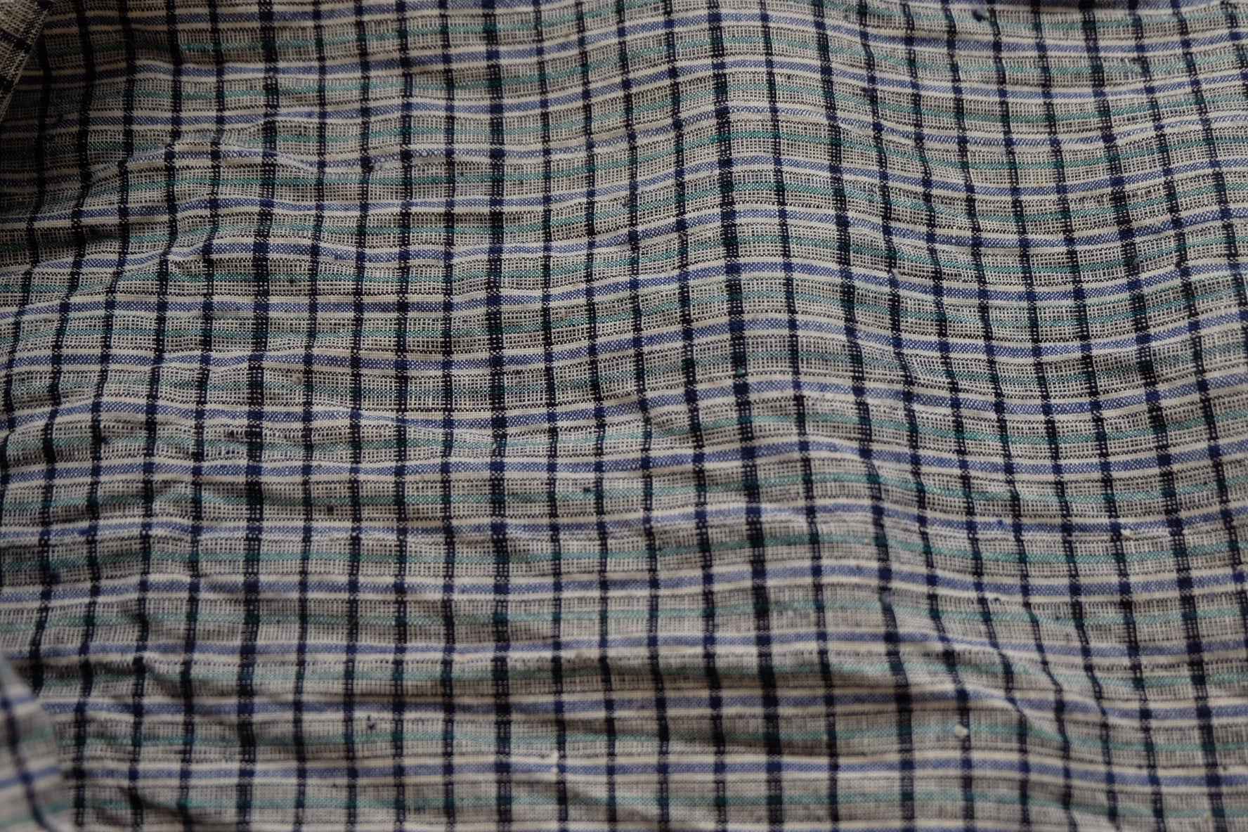 Denim Ink & Moss: Unique Check - Stripe Tǔbù - 37cm Width (pre - cleaned) - BUBBO