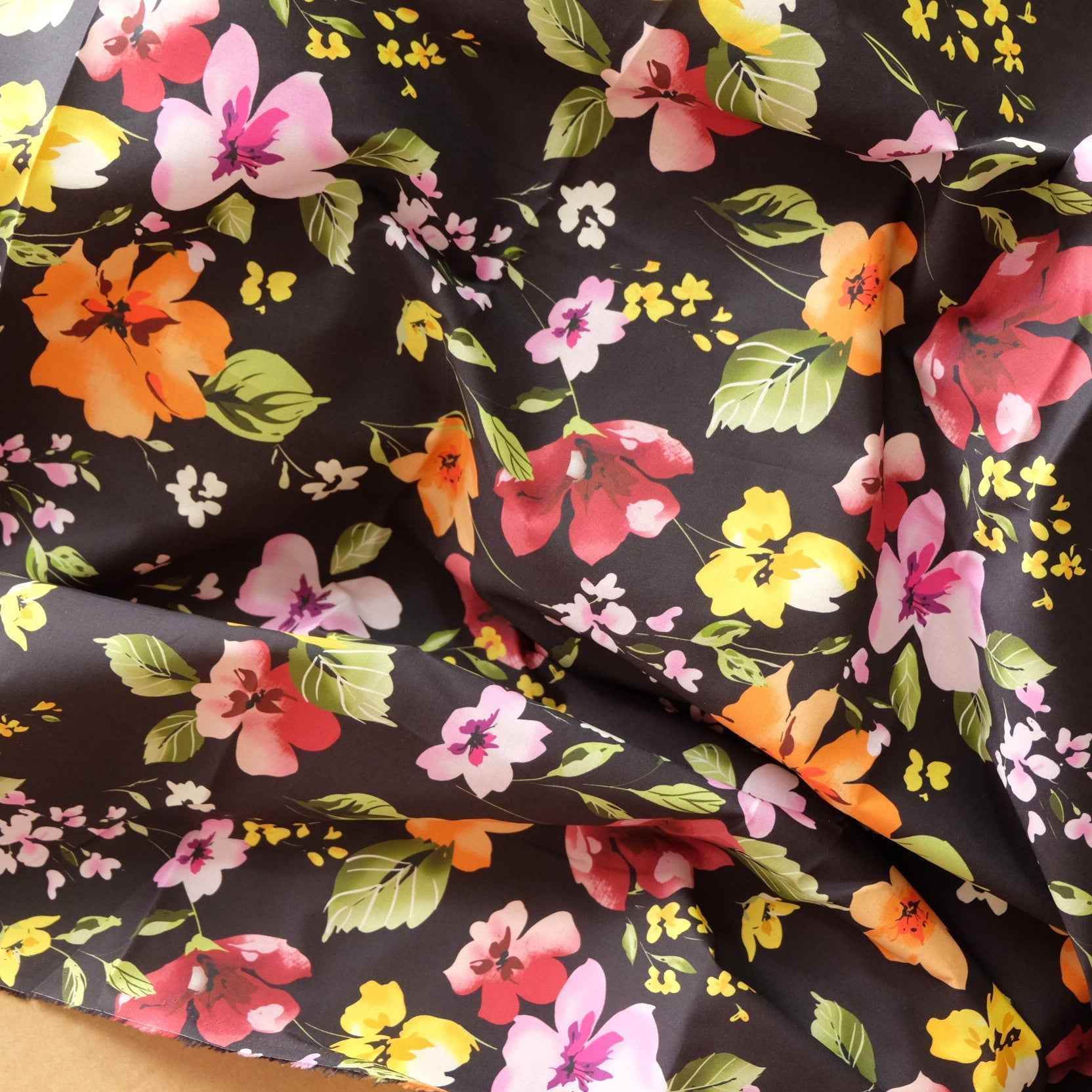 Dense Cotton Poplin Floral Fabric – Black Ground Dress Cotton