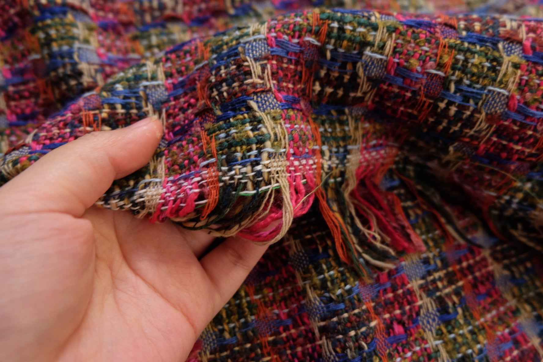 Designer - Inspired Bouclé Tweed Fabric – Rich Multicolor, Deadstock, 2.2 yds - BUBBO