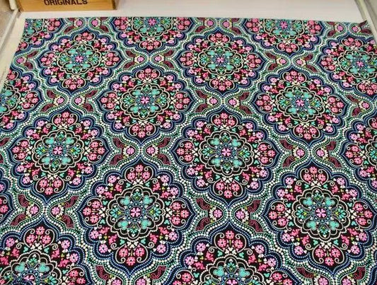 Designer Remnant Cotton Fabric – Persian Mandala Print – 59” Wide – Medium Weight – Sold by Half - Yard - BUBBO
