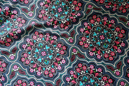 Designer Remnant Cotton Fabric – Persian Mandala Print – 59” Wide – Medium Weight – Sold by Half - Yard - BUBBO