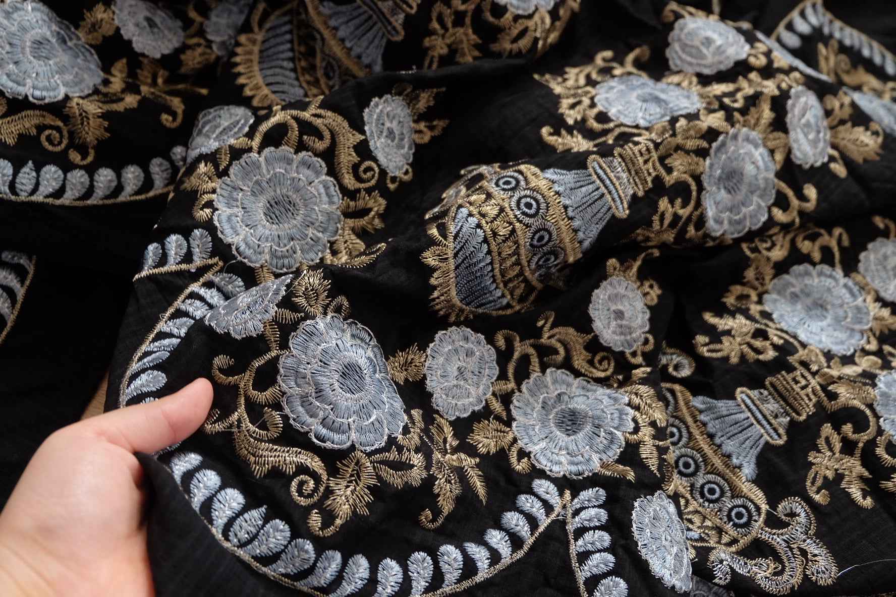 Double - Border Floral Embroidered Tencel - Cotton Fabric - 2 yds - BUBBO