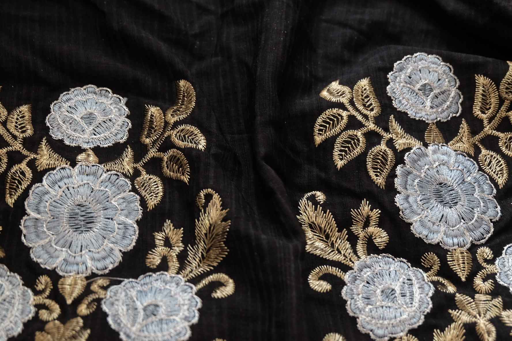 Double - Border Floral Embroidered Tencel - Cotton Fabric - 2 yds - BUBBO