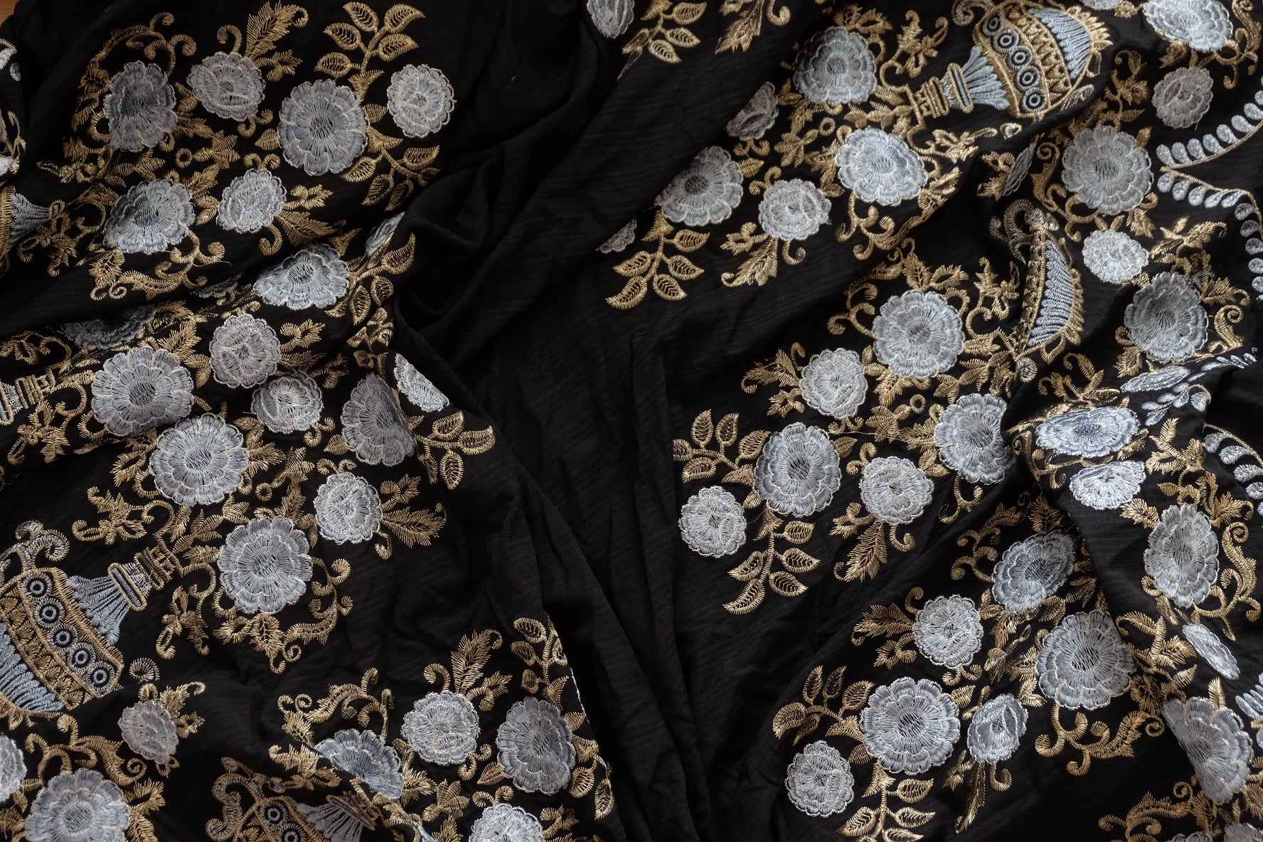 Double - Border Floral Embroidered Tencel - Cotton Fabric - 2 yds - BUBBO