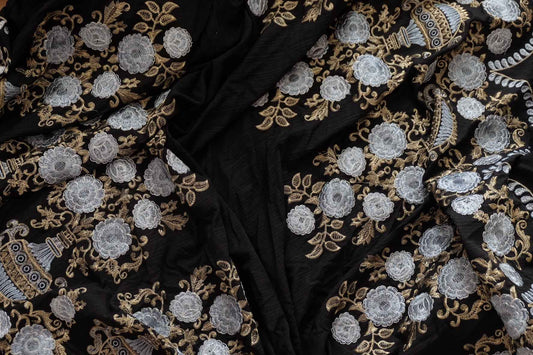 Double - Border Floral Embroidered Tencel - Cotton Fabric - 2 yds - BUBBO