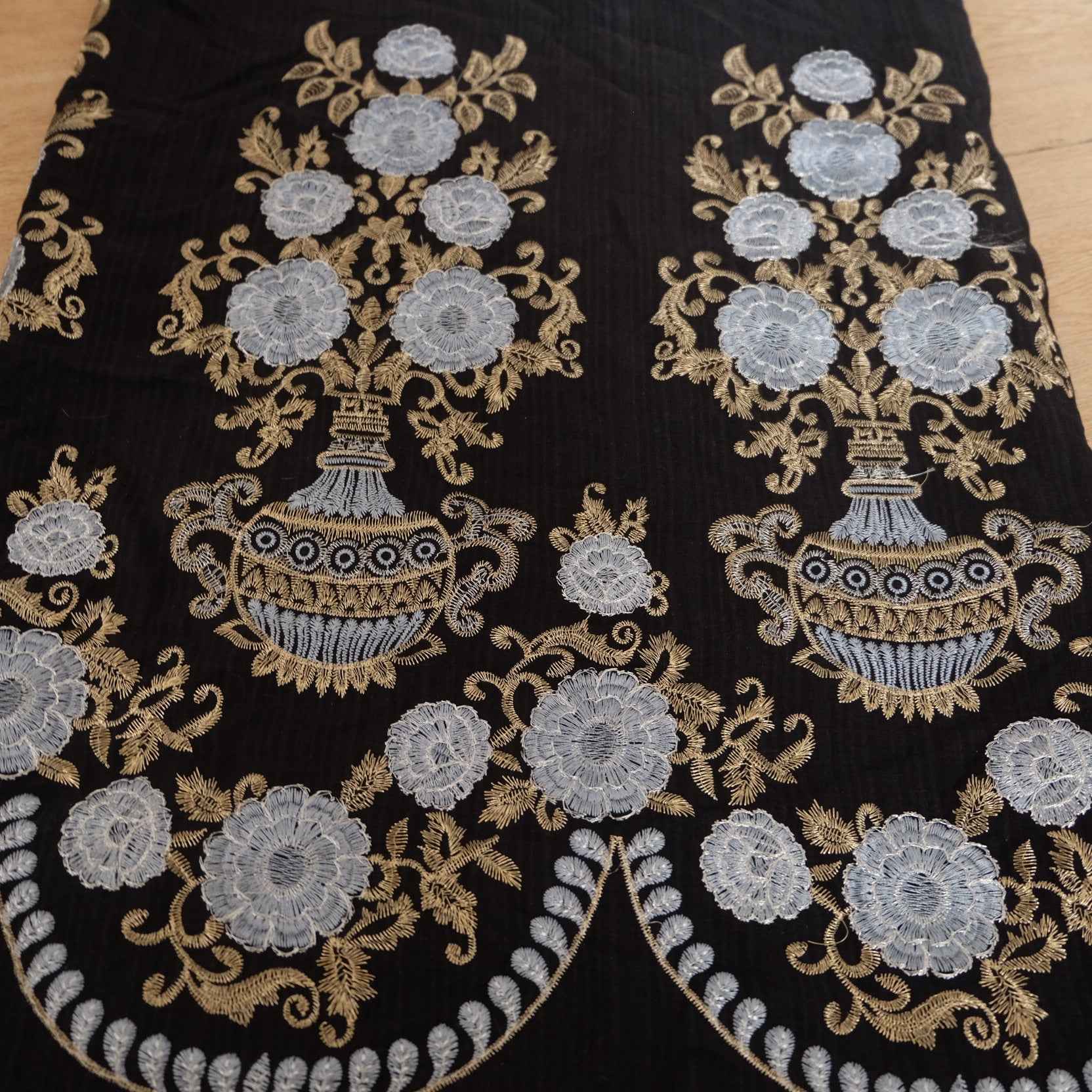 Double - Border Floral Embroidered Tencel - Cotton Fabric - 2 yds - BUBBO