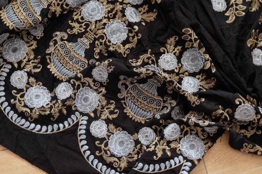 Double - Border Floral Embroidered Tencel - Cotton Fabric - 2 yds - BUBBO