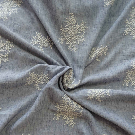 Dusty Blue Embroidered Tencel-Linen Fabric – Drapey Dress Fabric (2.19 yds)