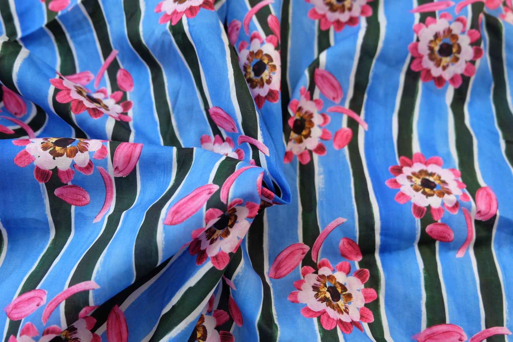 Electric Blue Floral Cotton Lawn (1.6 yards)
