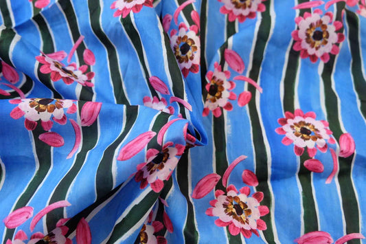 Electric Blue Floral Cotton Lawn (1.6 yards)