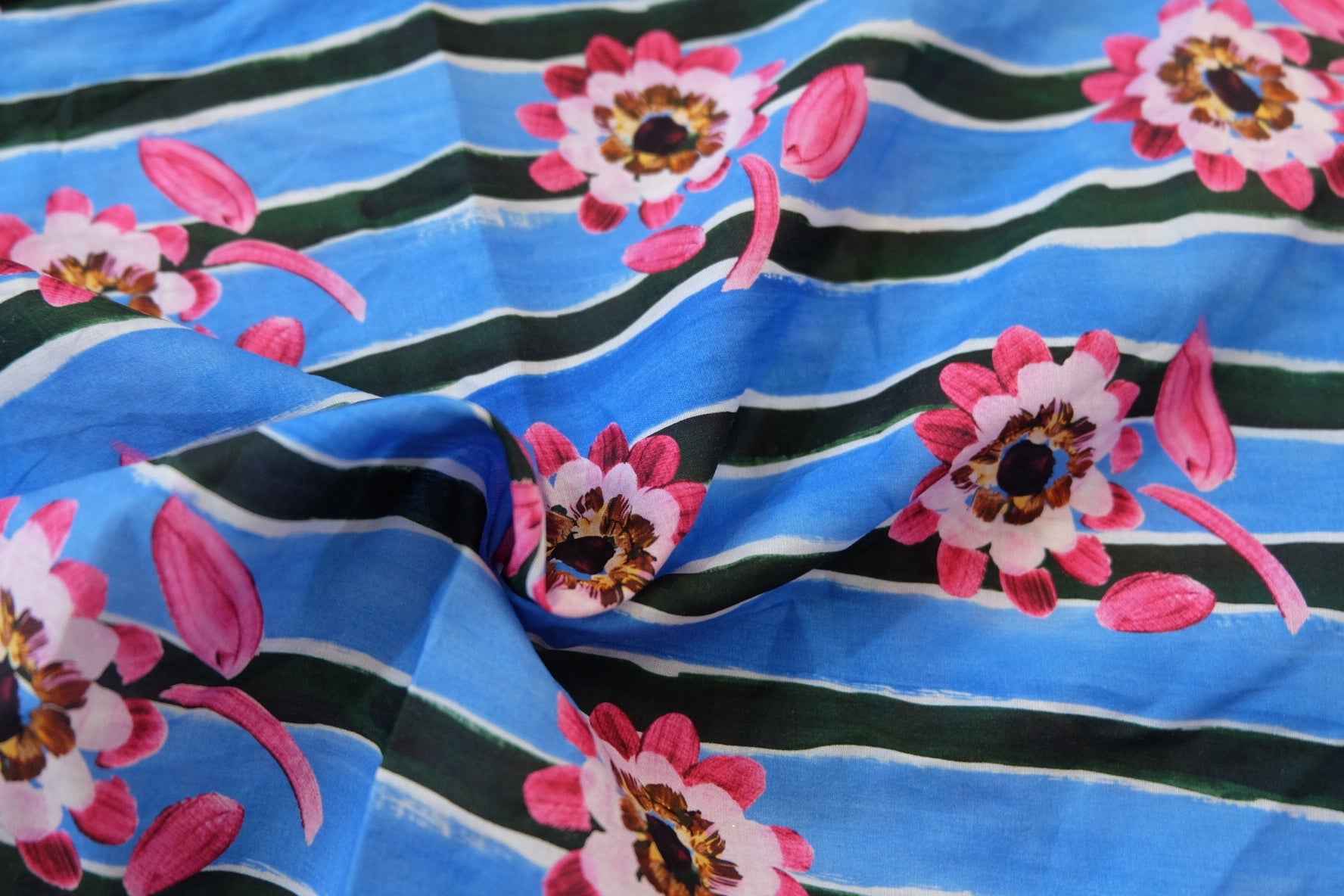 Electric Blue Floral Cotton Lawn (1.6 yards)