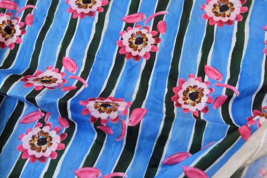 Electric Blue Floral Cotton Lawn (1.6 yards)