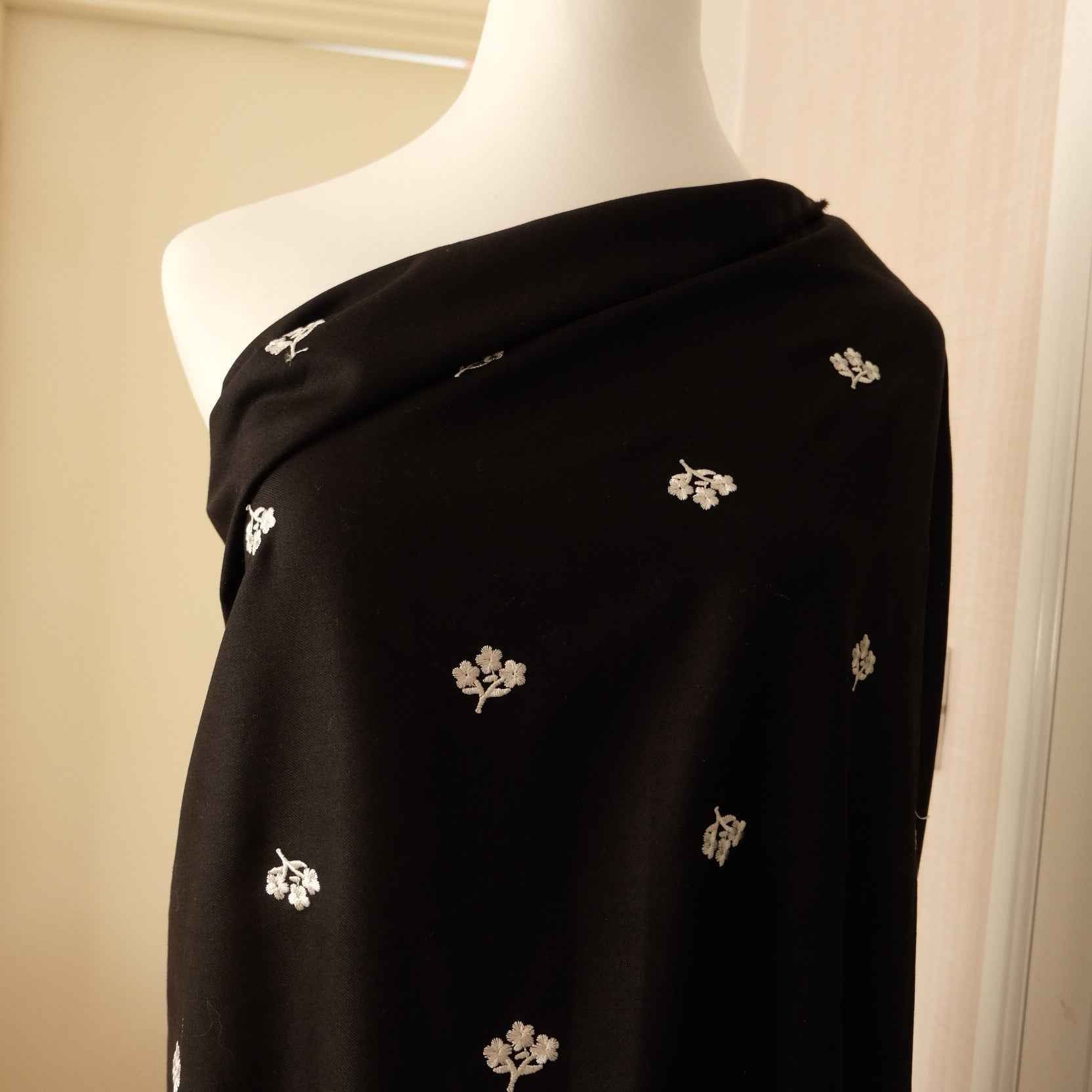 Embroidered Black Suiting Fabric – Tailored Fabric for Vests, Skirts & Jackets (1.64 yds)