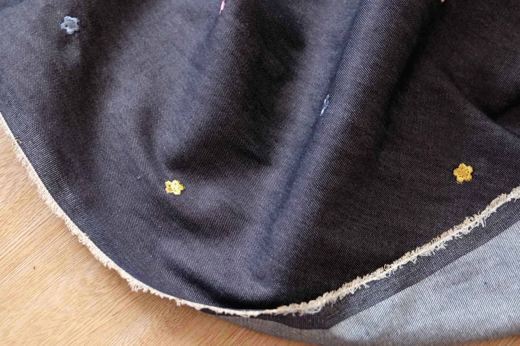 Embroidered Cotton Denim – Floral Dark Wash | 2.19 yds Cut