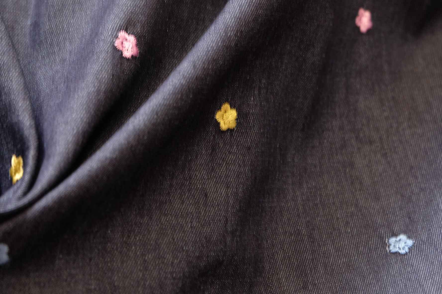 Embroidered Cotton Denim – Floral Dark Wash | 2.19 yds Cut