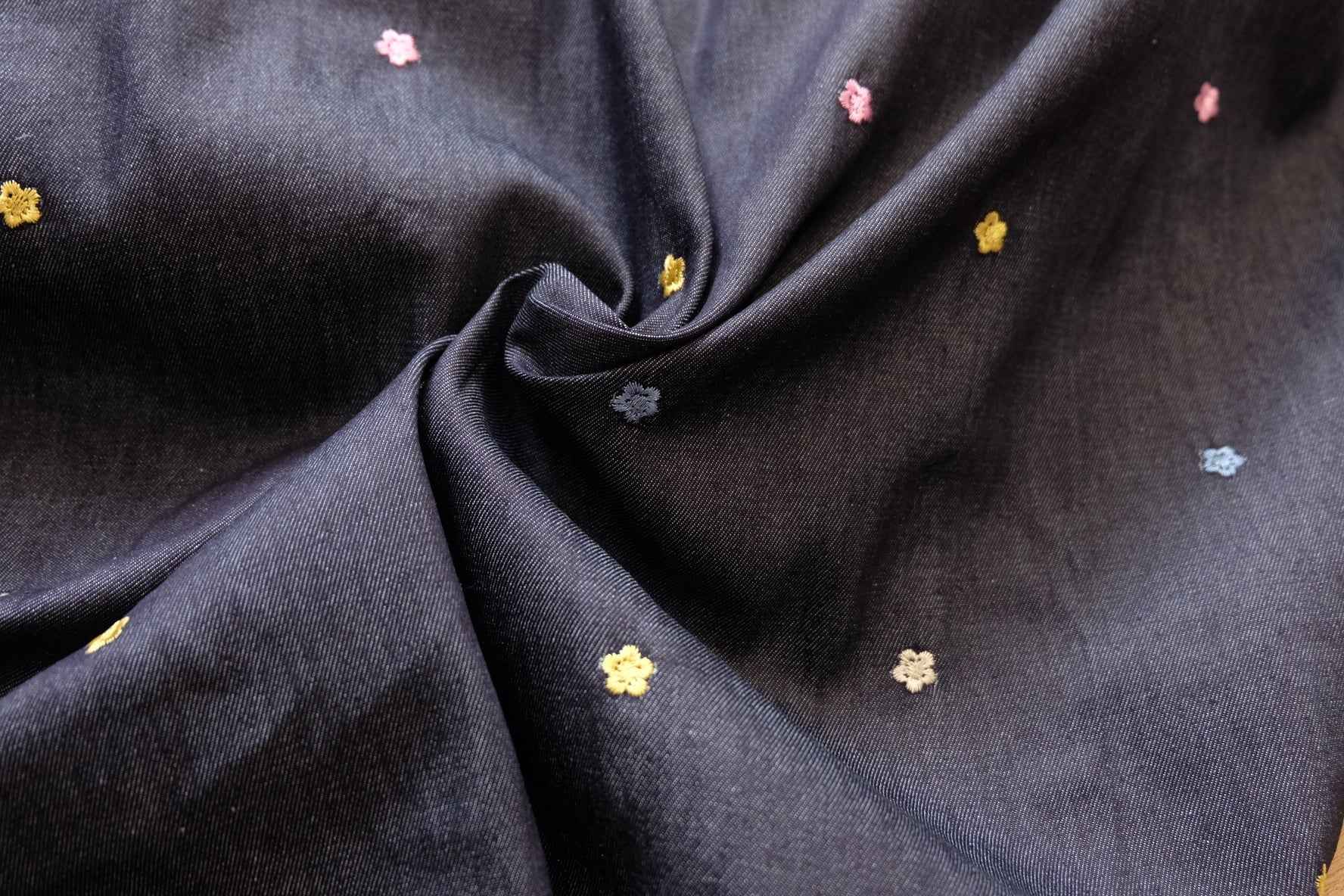 Embroidered Cotton Denim – Floral Dark Wash | 2.19 yds Cut