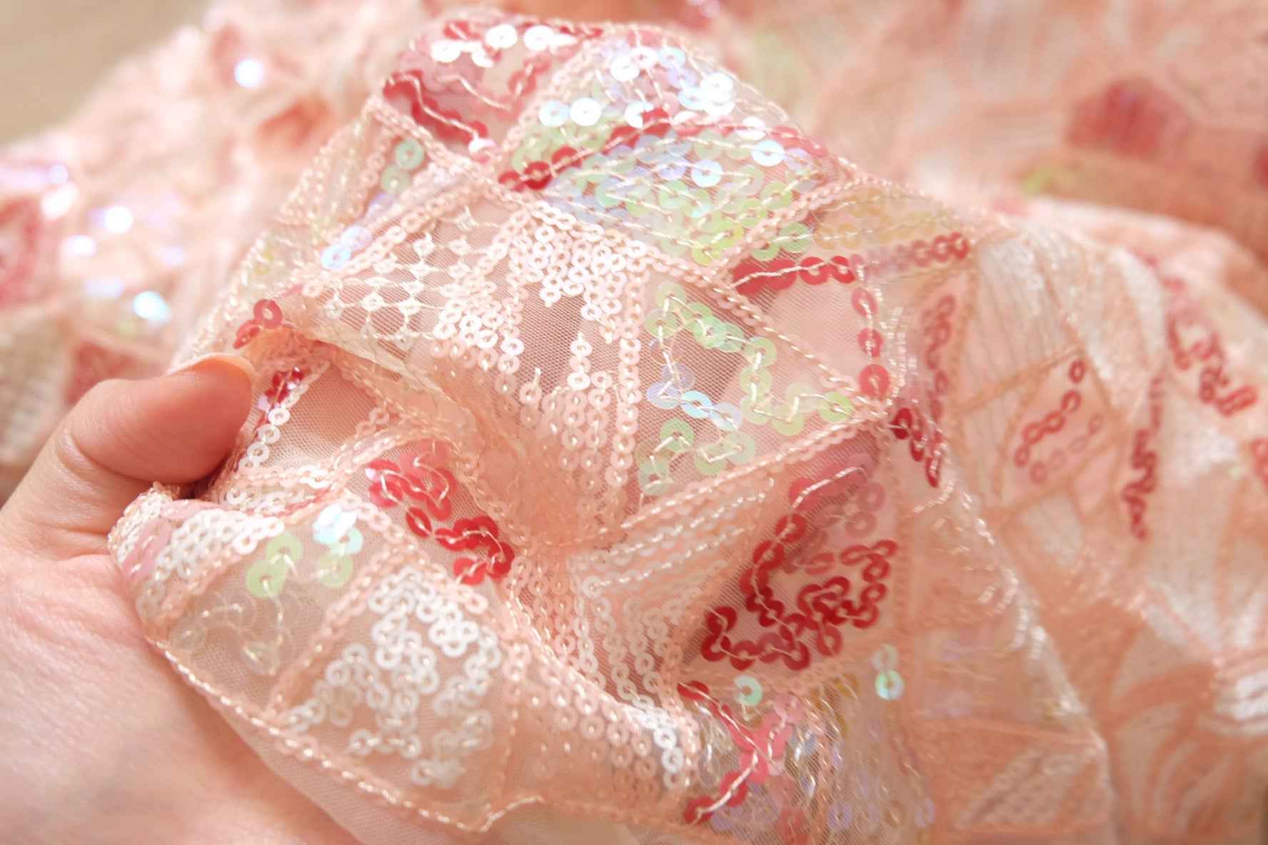 Embroidered Sequin Mesh Fabric – Patchwork Evening Fabric (3.28 yards)