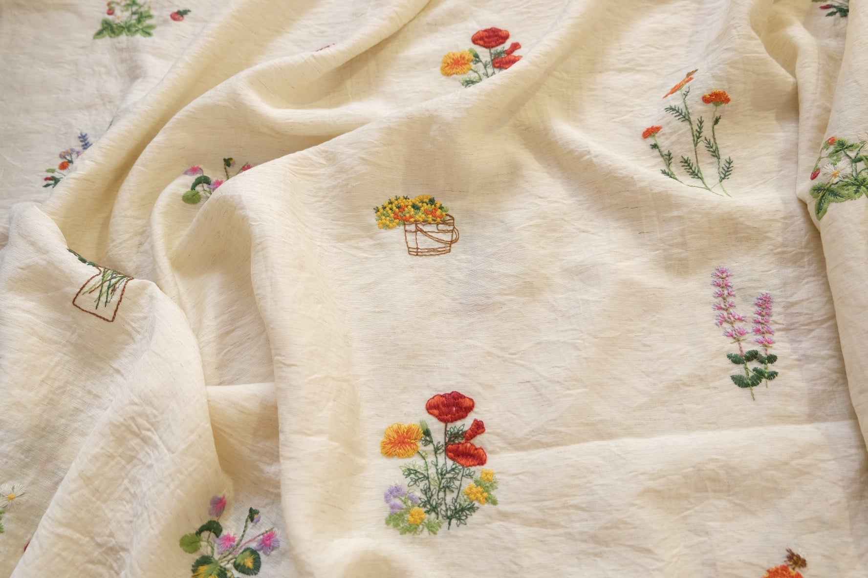 Embroidered TENCEL™ Linen Fabric – Lightweight Floral Dressmaking Fabric (2.19 yd)