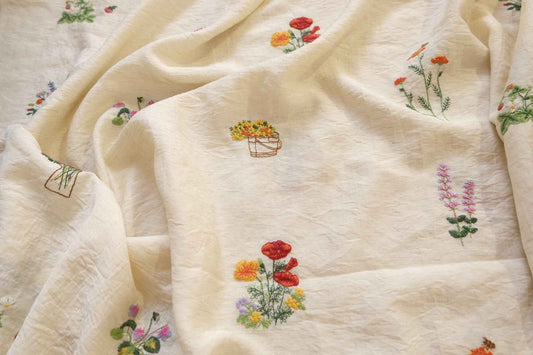 Embroidered TENCEL™ Linen Fabric – Lightweight Floral Dressmaking Fabric (2.19 yd)