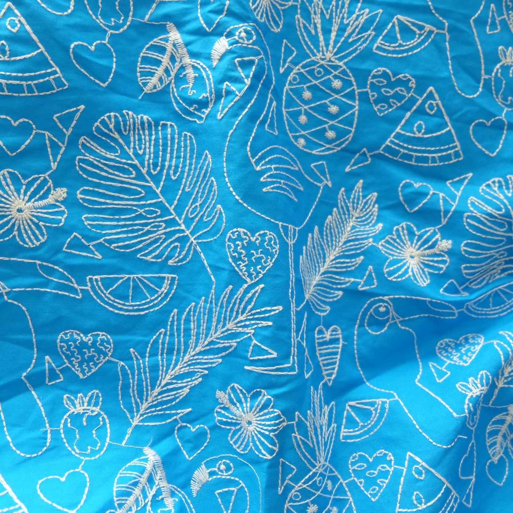 ! Exclusive Blue Embroidered Cotton Poplin – Statement Resort Fabric by the Yard