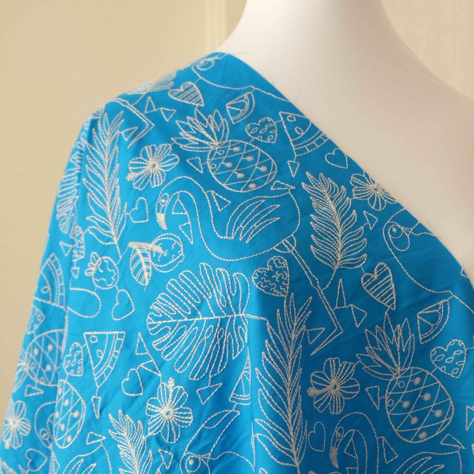 ! Exclusive Blue Embroidered Cotton Poplin – Statement Resort Fabric by the Yard