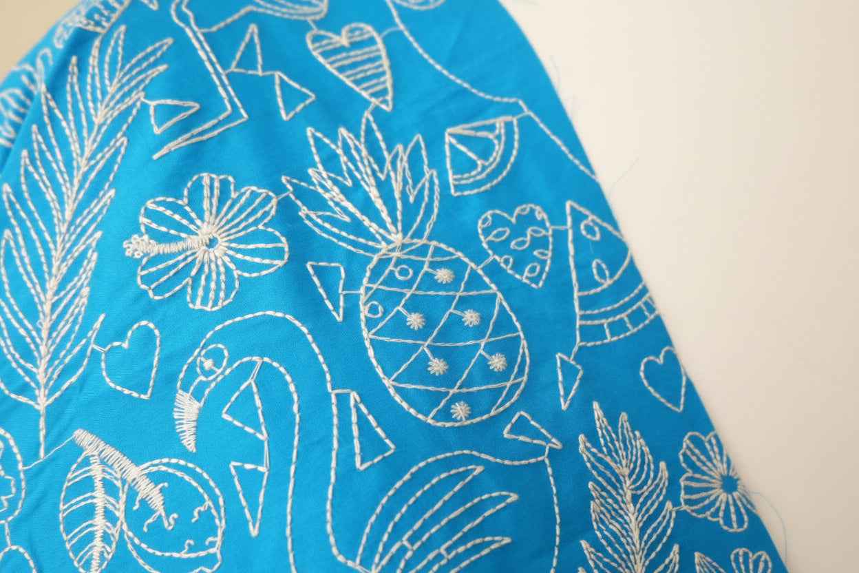 ! Exclusive Blue Embroidered Cotton Poplin – Statement Resort Fabric by the Yard