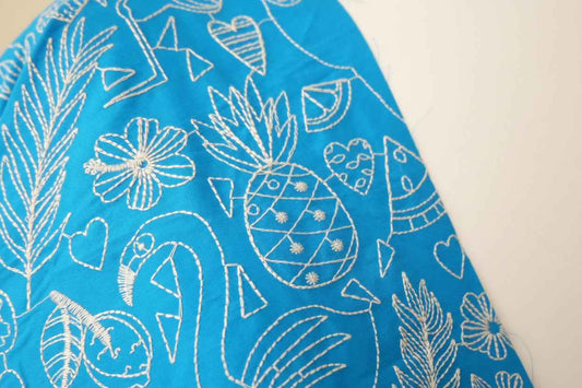 ! Exclusive Blue Embroidered Cotton Poplin – Statement Resort Fabric by the Yard