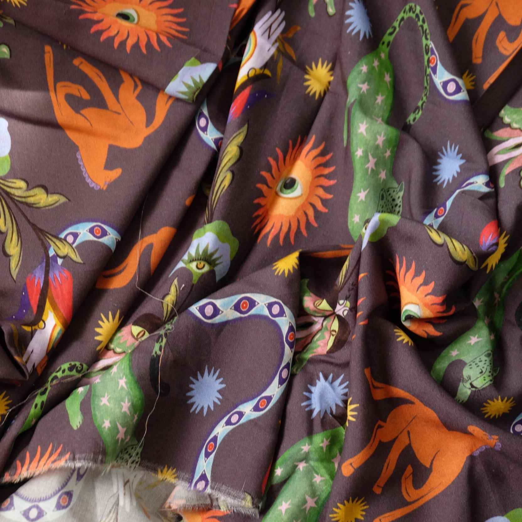 Farm Rio Deadstock Rayon Dress Fabric – Dark Tropical Novelty Print (1.64 yd)