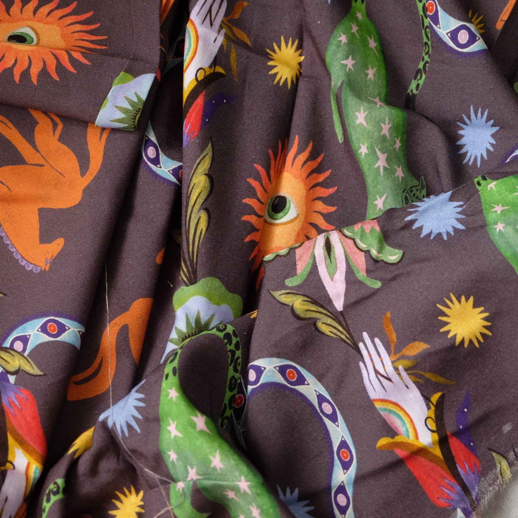 Farm Rio Deadstock Rayon Dress Fabric – Dark Tropical Novelty Print (1.64 yd)