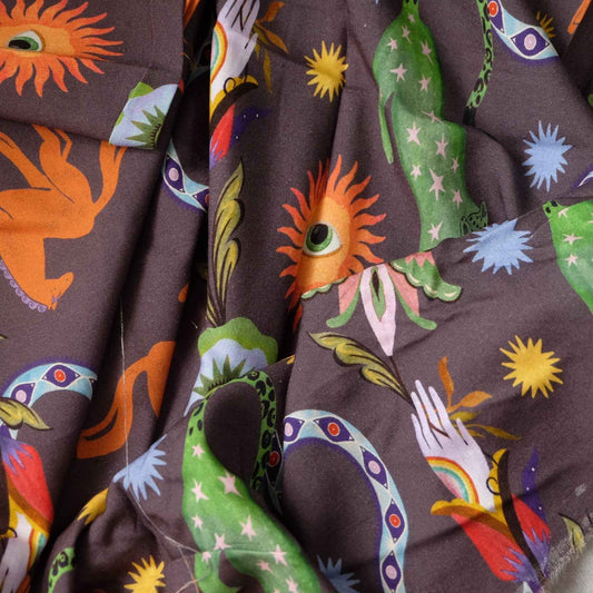 Farm Rio Deadstock Rayon Dress Fabric – Dark Tropical Novelty Print (1.64 yd)