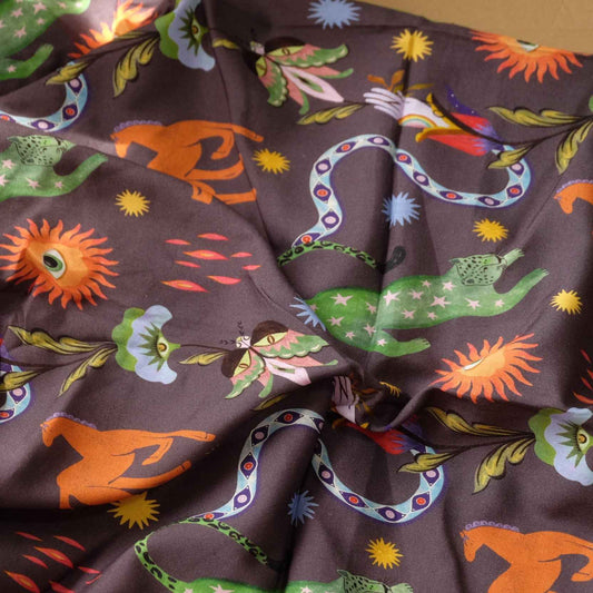 Farm Rio Deadstock Rayon Dress Fabric – Dark Tropical Novelty Print (1.64 yd)