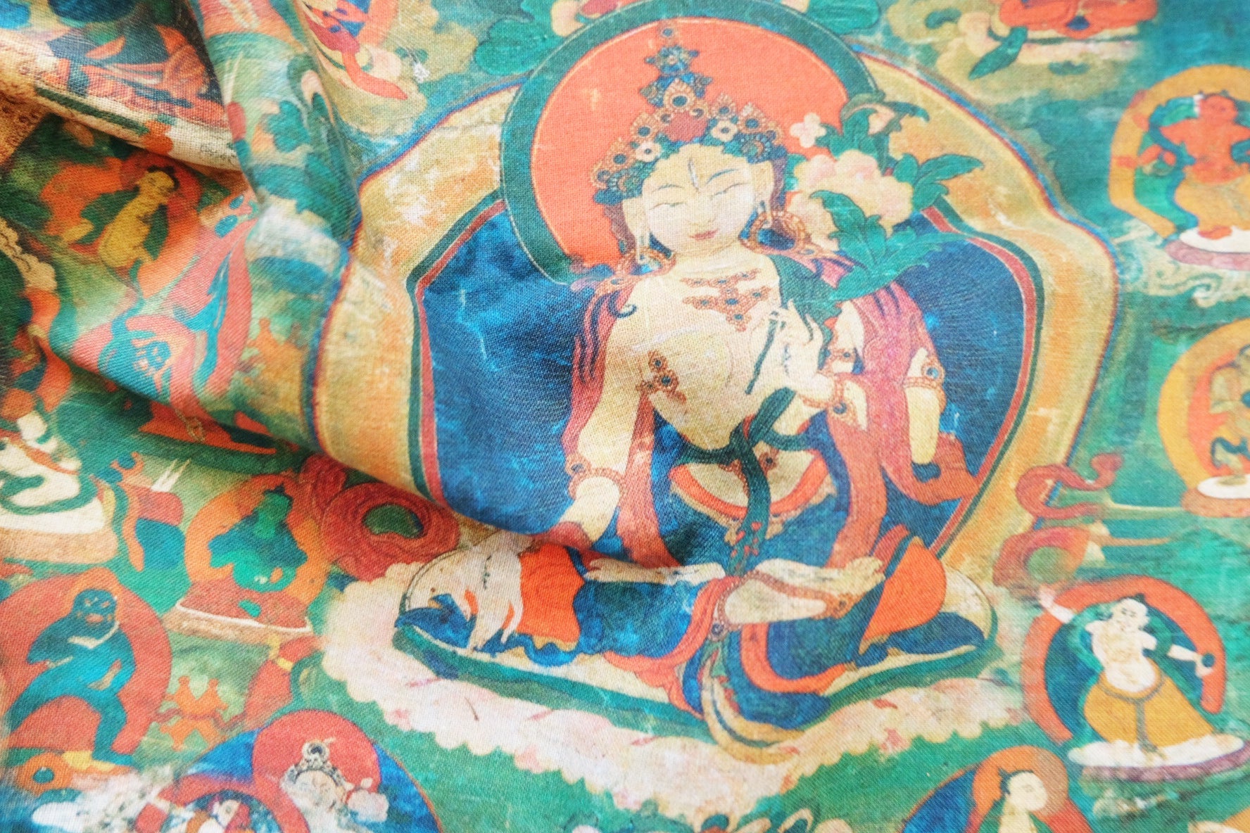Figurative Thangka Print Cotton - Linen - 3.3YDs - BUBBO