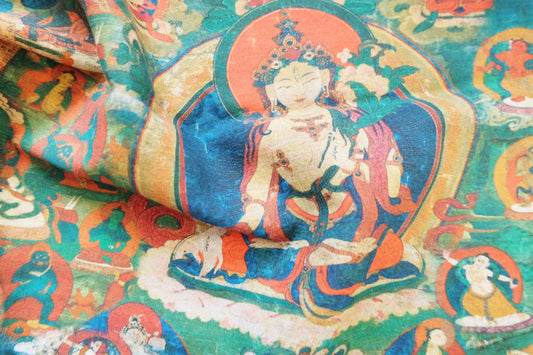 Figurative Thangka Print Cotton - Linen - 3.3YDs - BUBBO