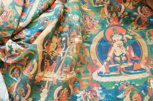 Figurative Thangka Print Cotton - Linen - 3.3YDs - BUBBO