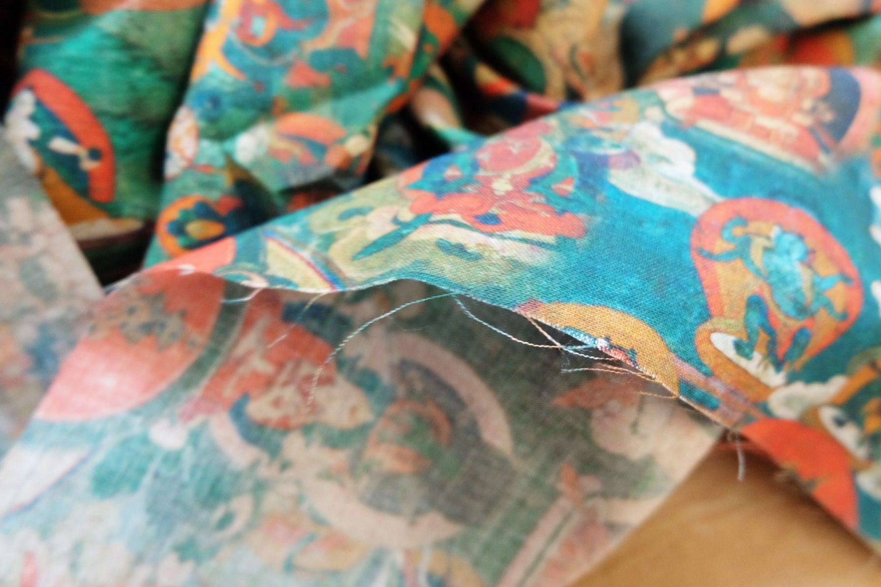 Figurative Thangka Print Cotton - Linen - 3.3YDs - BUBBO