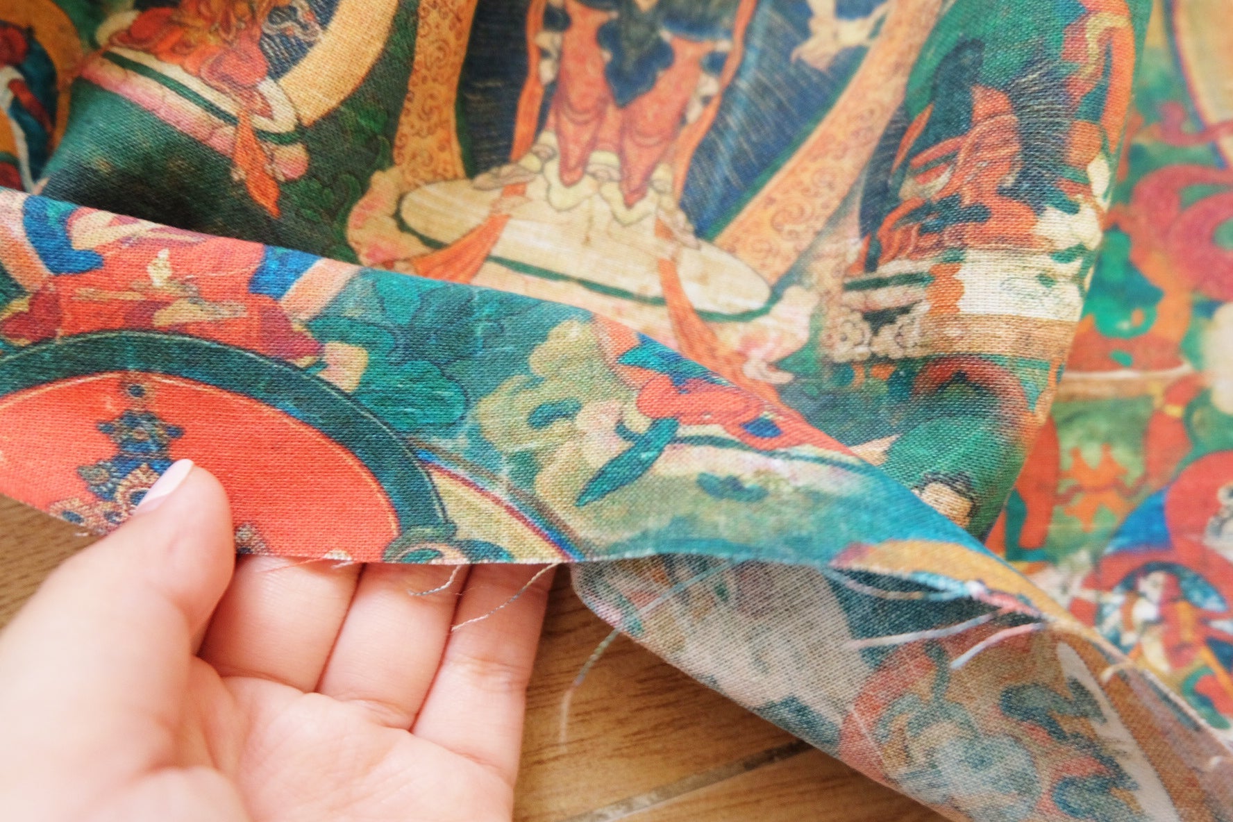 Figurative Thangka Print Cotton - Linen - 3.3YDs - BUBBO