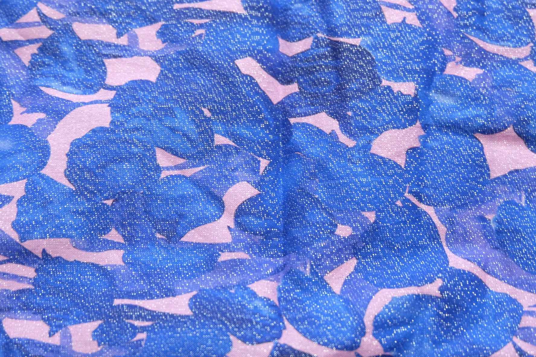 Fine Shimmer Cotton Lawn – Blue & Pink Print | 1 Yard - BUBBO