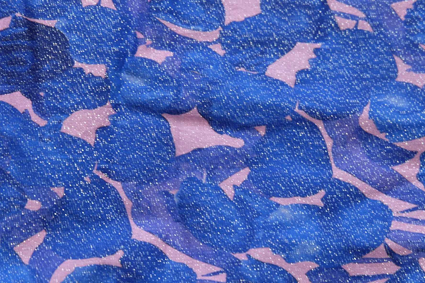 Fine Shimmer Cotton Lawn – Blue & Pink Print | 1 Yard - BUBBO