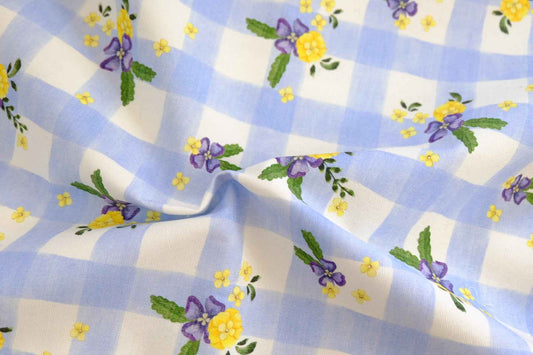 Floral Gingham Cotton Canvas – Medium Weight | By the Yard