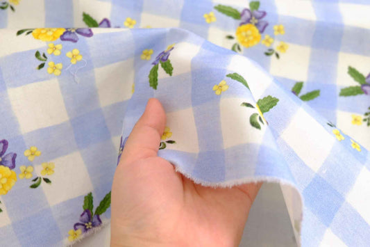 Floral Gingham Cotton Canvas – Medium Weight | By the Yard