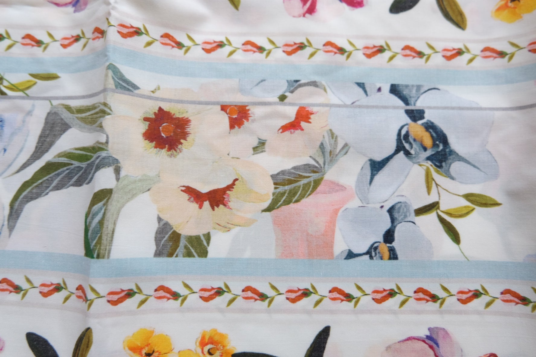 French Watercolor Floral Stripe Cotton Broadcloth – Light Luxury Designer Brand Remnant – 57” Wide – Sold by the Yard - BUBBO