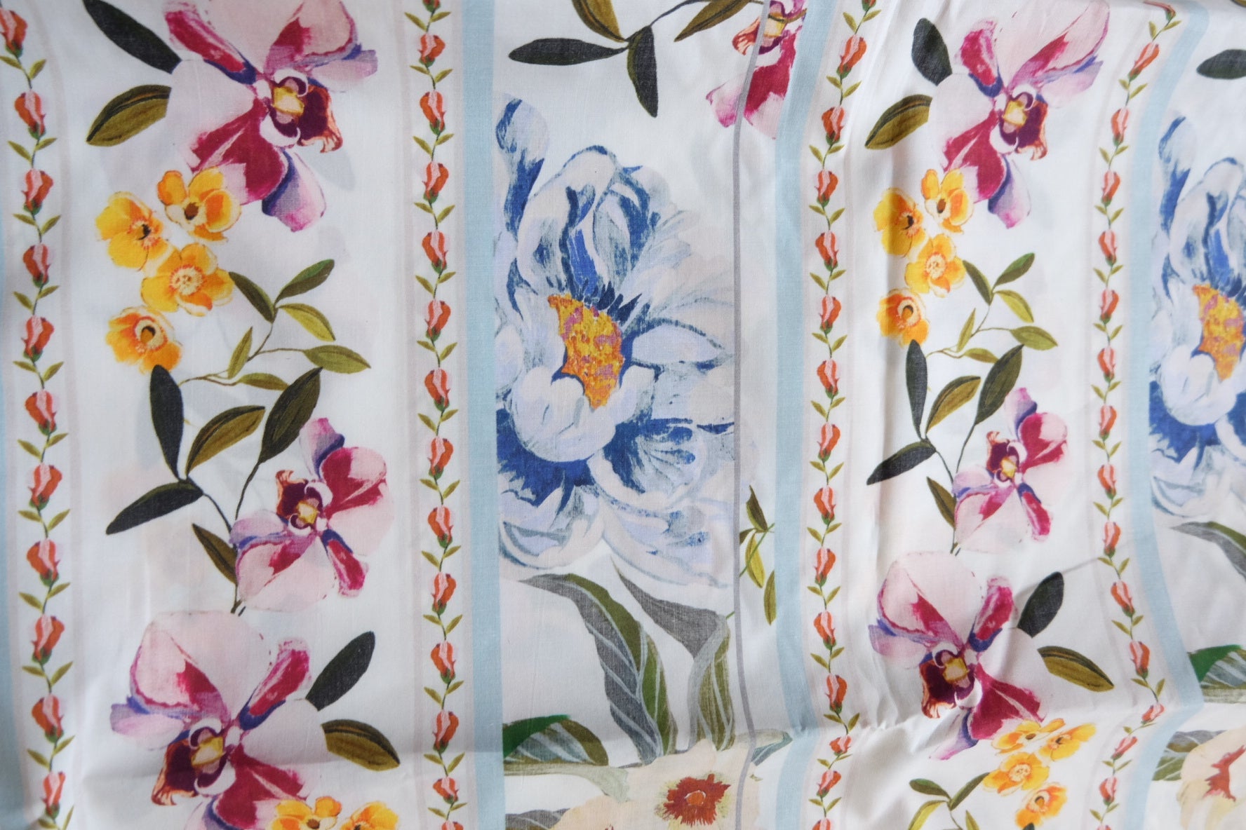 French Watercolor Floral Stripe Cotton Broadcloth – Light Luxury Designer Brand Remnant – 57” Wide – Sold by the Yard - BUBBO